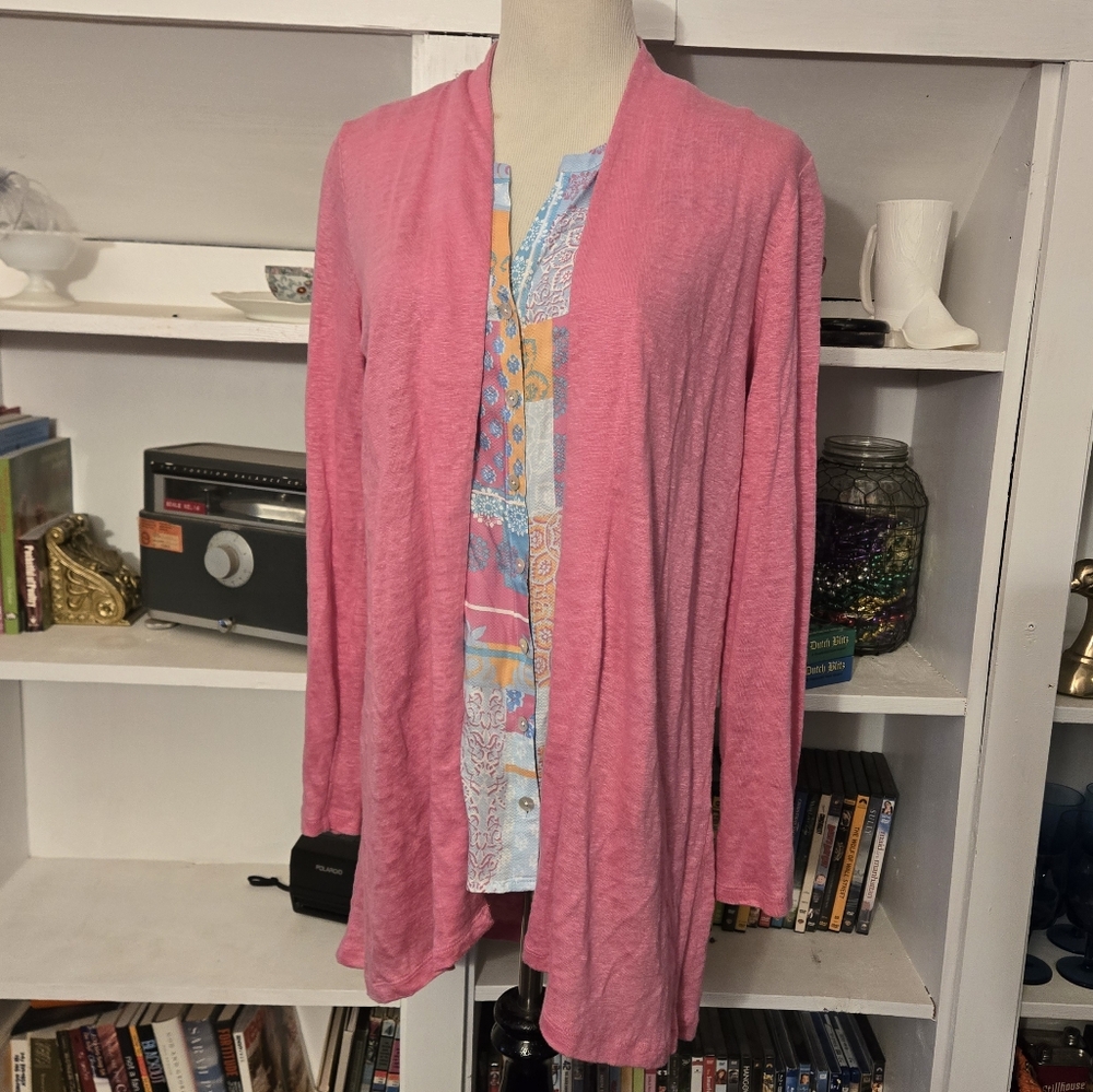 J. Jill 100% Linen Pink Open Cardigan and Rayon Patchwork Tank Top Set Size XS